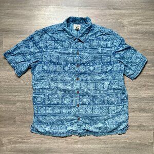 L.L. Bean Mean's Tropics Camp Button Up Shirt - Blue